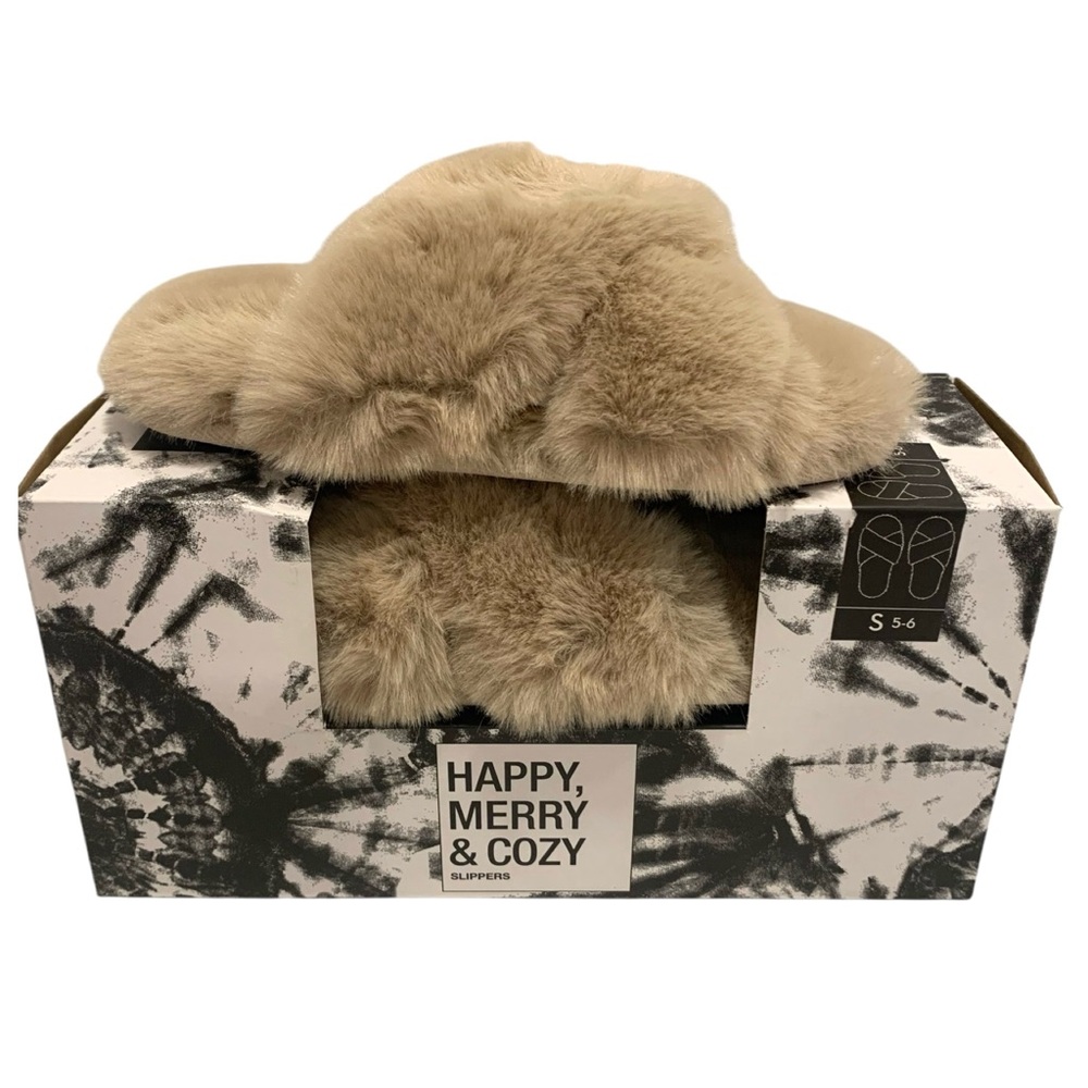 JENNI Mauve Berry Faux Fur Slide In Slippers Size Small Fits Shoe Sizes 5-6 New